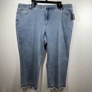 JOHN MARK Jeans Cropped Stretch Scalloped Frayed Hem 22W Light Wash Cotton Blend